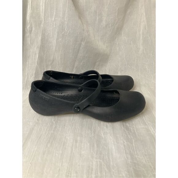 Crocs Womens 8 Flats Slip Resistant Black Slip On Shoes - Picture 1 of 5